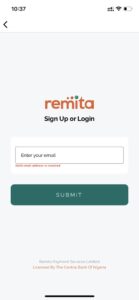 Remita sign up/login page